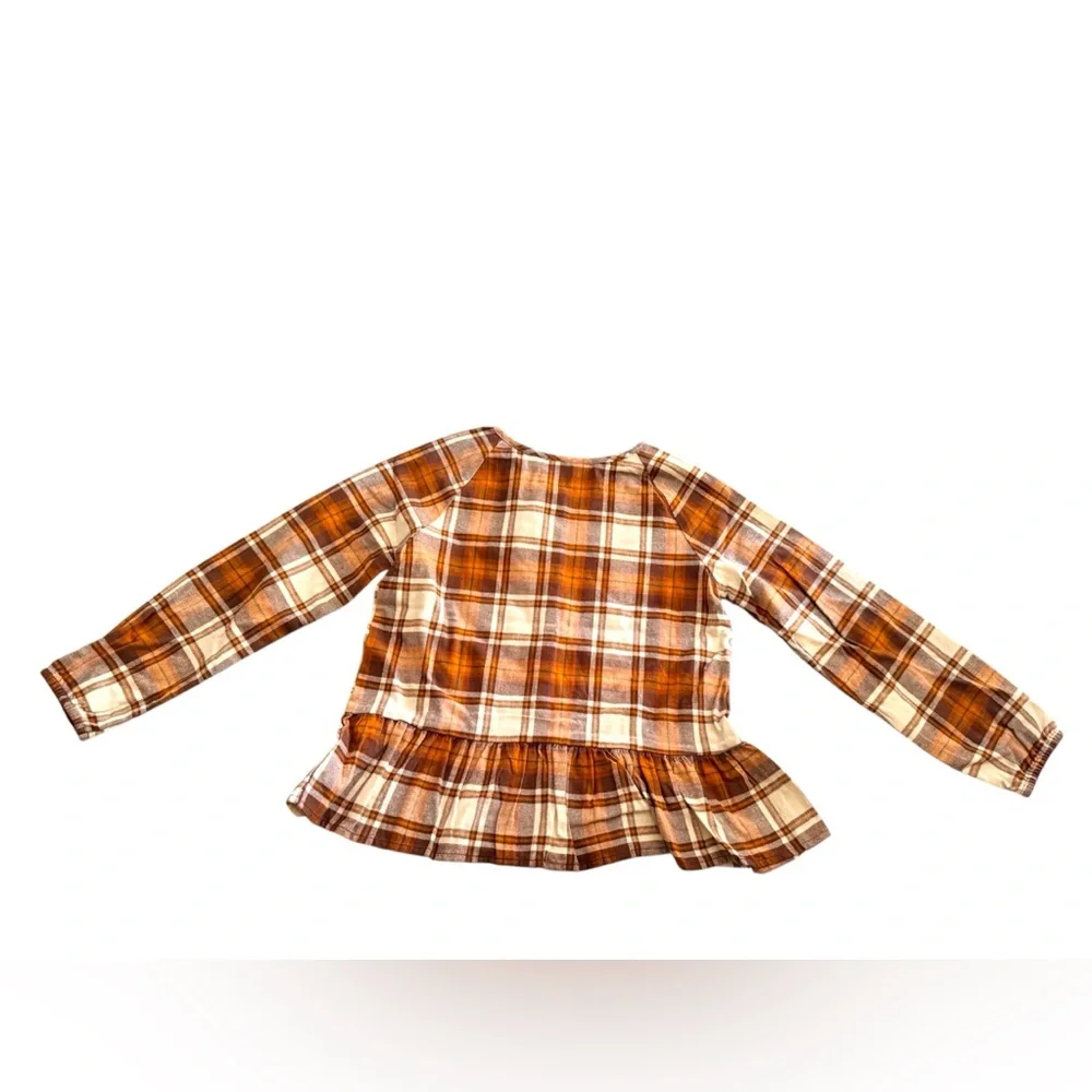 The Children’s Place Girls Matching Family Plaid Flannel Peplum Top - Brown